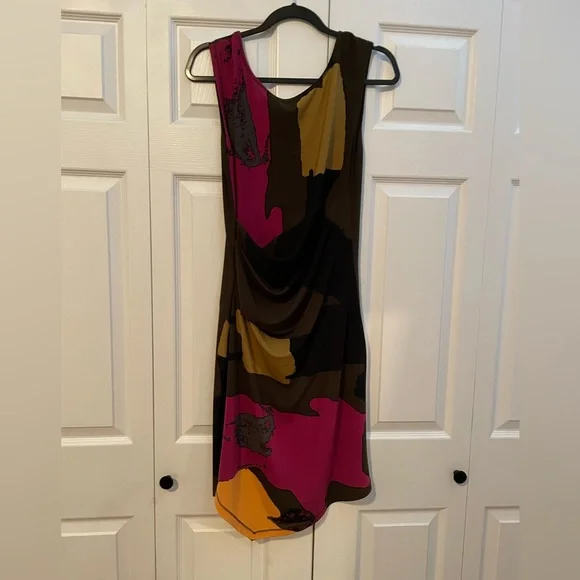 RACHEL Rachel Roy Abstract Print Asymmetric Hem Double V-Neck Dress